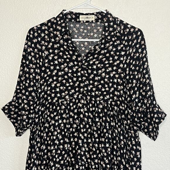 Natural Life Rebecca Black Floral Midi Dress Small Cottage Boho 3/4 Sleeves V11 - Picture 6 of 9
